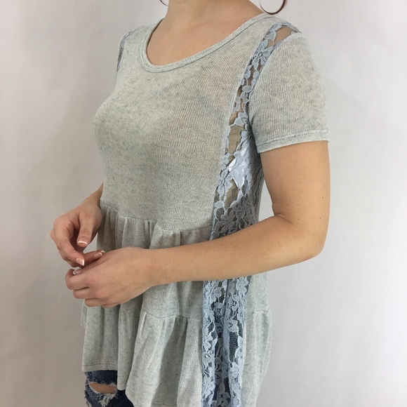 Glamvault Tops - Light Blue Tiered with Lace Detail Tunic